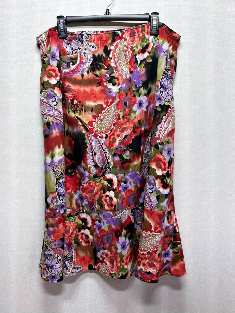 Southern Lady Floral Paisley Red Purple Green A-Line Skirt